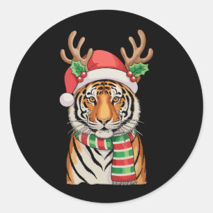Tiger-Rentier-Weihnachtsmannmütze Weihnachten Xmas Runder Aufkleber
