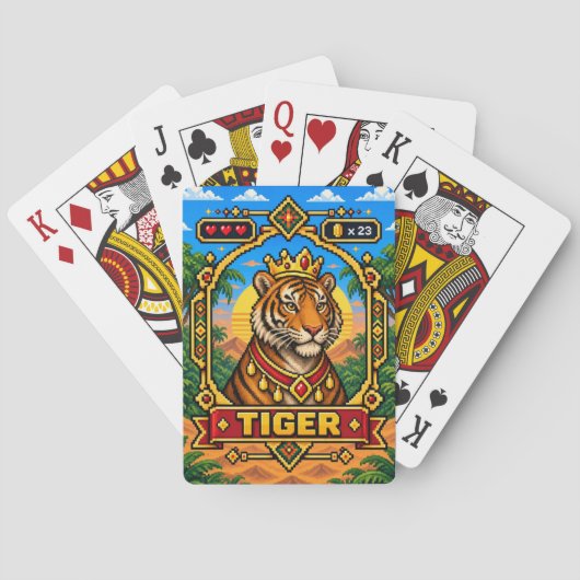 Tiger Retro 8-Bit Pixelkunst Spielkarten (Rückseite)