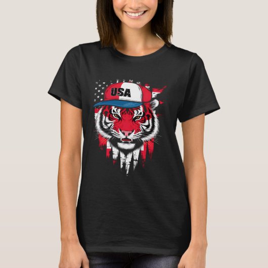 Tiger Retro Cap USA Flag T-Shirt (Vorderseite)
