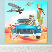 Tiger Retro Car Wüste Kaktus Surreal Collage Leinwanddruck (Insitu (Holzboden))