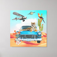 Tiger Retro Car Wüste Kaktus Surreal Collage