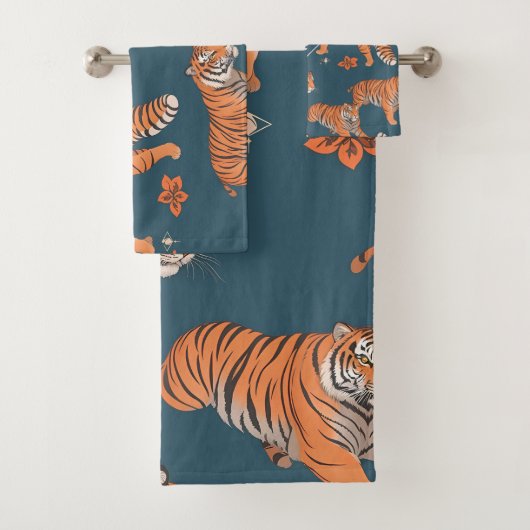 Tiger Retro Personalisiertes Muster Badhandtuch Set (Insitu)