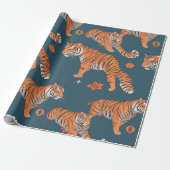Tiger Retro Personalisiertes Muster Geschenkpapier (Ungerollt)