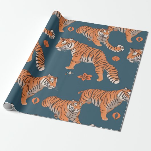 Tiger Retro Personalisiertes Muster Geschenkpapier (Ungerollt)