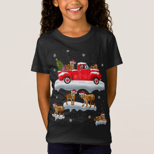 Tiger Riding Red Truck Frohe Weihnachts Weihnachte T-Shirt (Vorderseite)