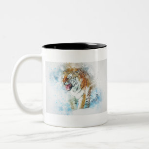 Tiger Roar Animal Art Abstract Watercolor Vintage. Zweifarbige Tasse