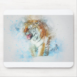 Tiger Roar Animal Art Abstrakte Wasserfarbe Vintag Mousepad