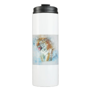 Tiger Roar Animal Art Abstrakte Wasserfarbe Vintag Thermosbecher