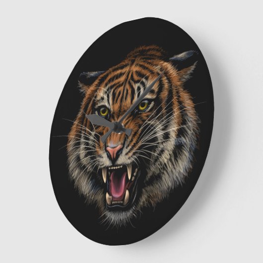 Tiger Roar: Lebhaftes Dschungel-Portrait Große Wanduhr (Winkel)