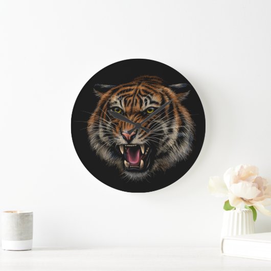 Tiger Roar: Lebhaftes Dschungel-Portrait Große Wanduhr (Zuhause)