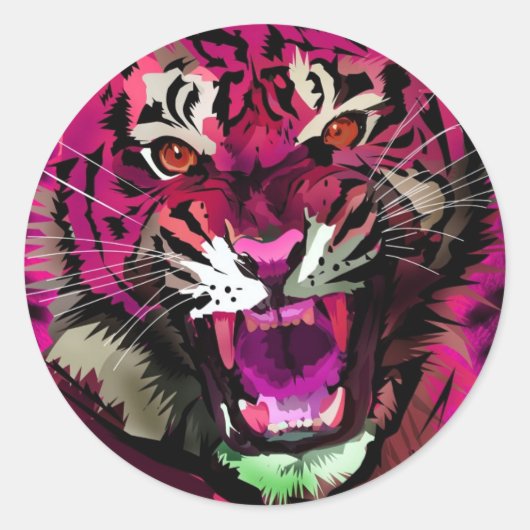 Tiger Roar - Rosa Runder Aufkleber (Vorderseite)