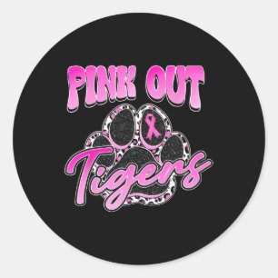 Tiger rocken Fußball gegen Brustkrebs-Frau Runder Aufkleber