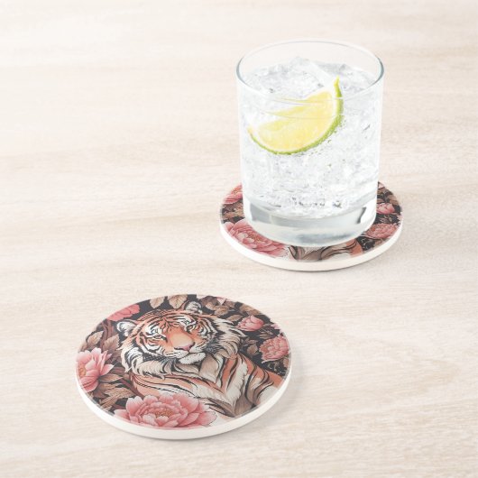 Tiger-Rosa-Blume Getränkeuntersetzer (Seite)