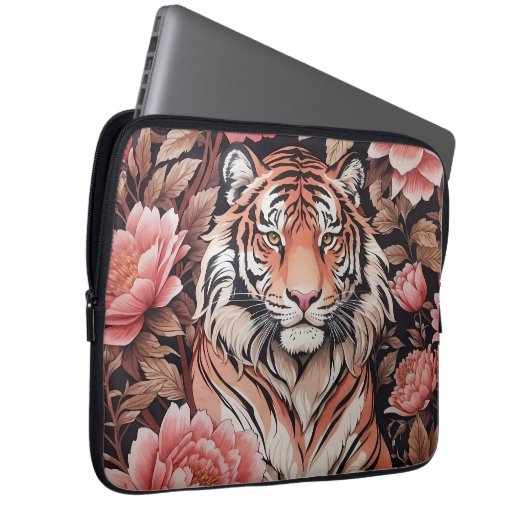 Tiger-Rosa-Blume Laptopschutzhülle (Vorne Rechts)