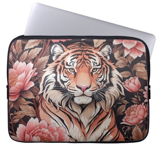 Tiger-Rosa-Blume Laptopschutzhülle (Vorderseite)
