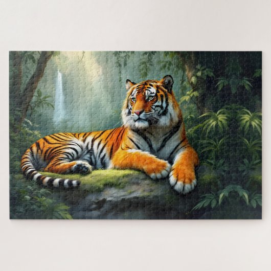 Tiger ruht im Dschungel mit Wasserfall Puzzle (Horizontal)