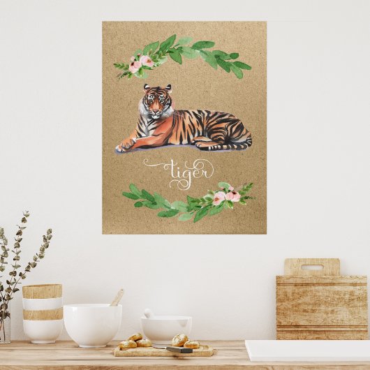 Tiger Safari Rosa Blumendruck Kinderzimmer Poster (Küche)