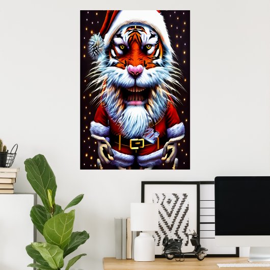 Tiger Santa Claus | AI Art Poster (Heimbüro)