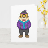 Tiger Schal Mütze Karte (Gelbe Blume)