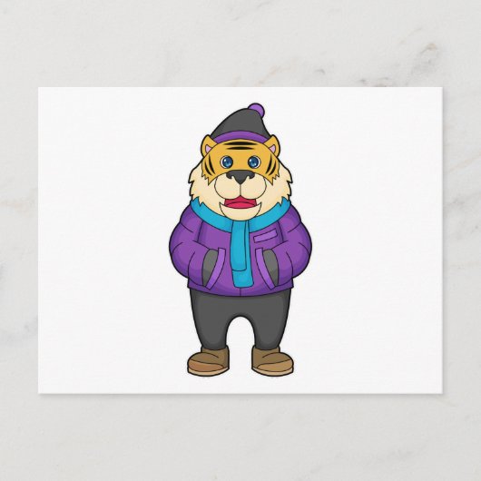 Tiger Schal Mütze Postkarte (Vorderseite)