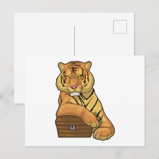 Tiger Schatztruhe Postkarte (Vorne/Hinten)