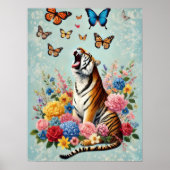 Tiger & Schmetterlinge Florale Whimsical Wandkunst Poster (Vorne)