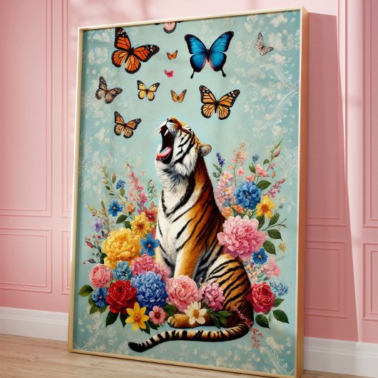 Tiger & Schmetterlinge Florale Whimsical Wandkunst Poster