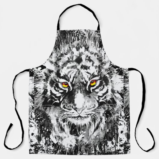 Tiger-Schürze | Tiger Zeichnend | Schwarzweiß Schürze (Vorderseite)