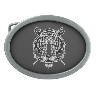 Tiger Schwarzweiß-T - Shirt Ovale Gürtelschnalle