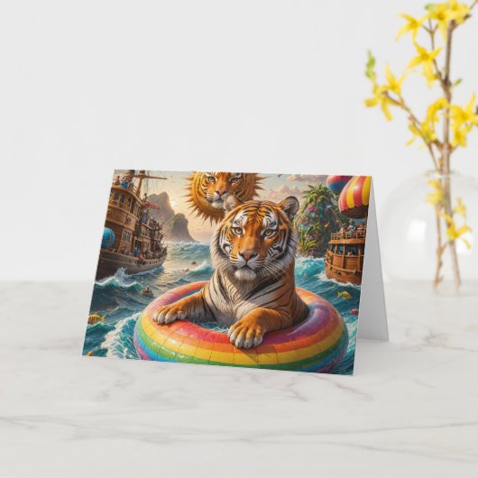 Tiger schwimmen an einem Sommertag Karte (Gelbe Blume)