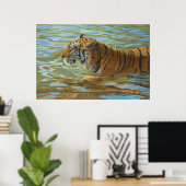 Tiger Schwimmen Big Cat Acrylmalerei Poster (Heimbüro)
