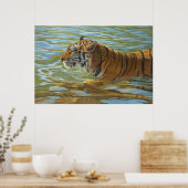 Tiger Schwimmen Big Cat Acrylmalerei Poster (Küche)