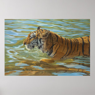 Tiger Schwimmen Big Cat Acrylmalerei Poster