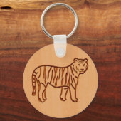 Tiger-Silhouette in Holzdesign graviert Schlüsselanhänger (Vorderseite)