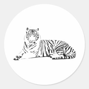 Tiger-Silhouette in Weiß und Schwarz Runder Aufkleber