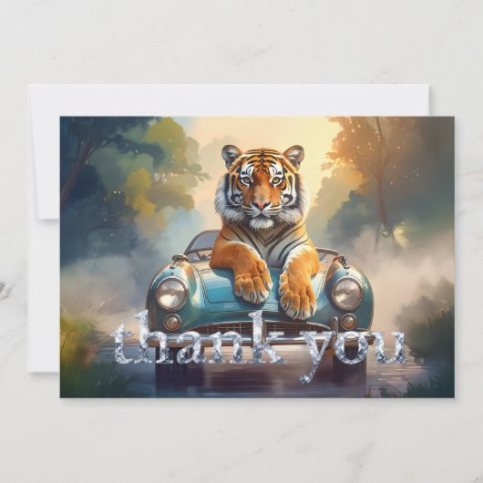 Tiger sitting on a sports car  dankeskarte (Vorderseite)