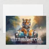 Tiger sitting on a sports car  dankeskarte (Vorne/Hinten)