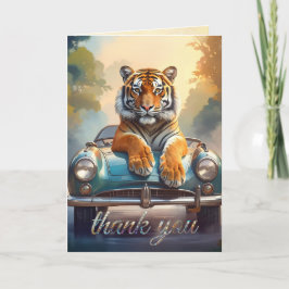 Tiger sitting on a sports car  dankeskarte