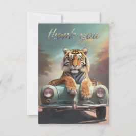 Tiger sitting on a sports car  dankeskarte