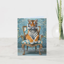 Tiger sitting on a vintage chair  dankeskarte