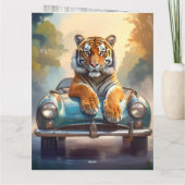 Tiger sitzt auf einem Sportwagen Dankeskarte (Rückseite)