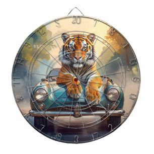 Tiger sitzt auf einem Sportwagen Dartscheibe