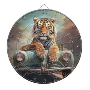 Tiger sitzt auf einem Sportwagen Dartscheibe