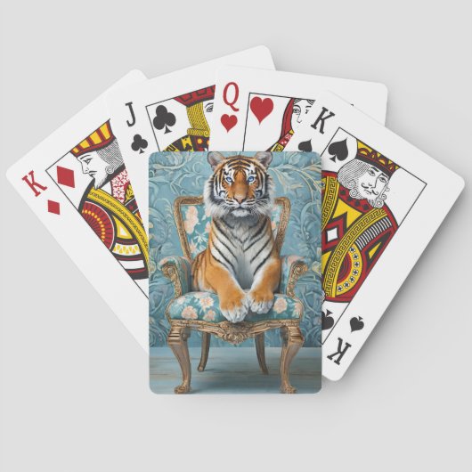 Tiger sitzt auf einem Vintagen Stuhl Spielkarten (Rückseite)