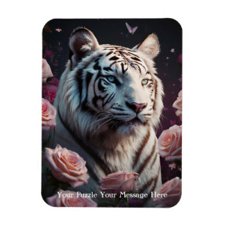 Tiger sitzt in einem rosa Rosengarten Magnet