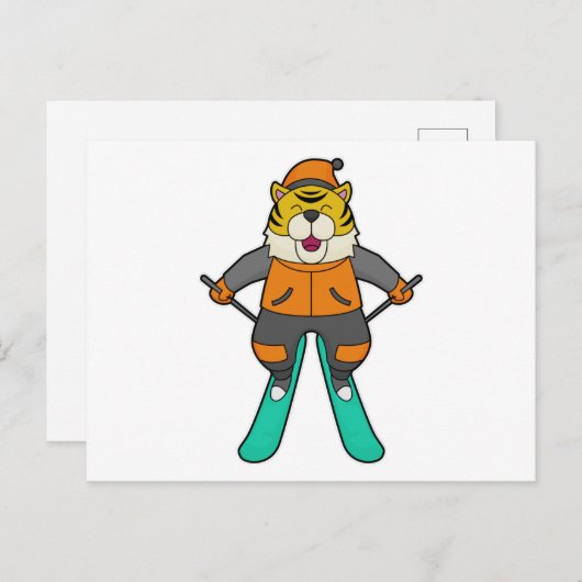 Tiger Skier Ski Postkarte (Vorne/Hinten)
