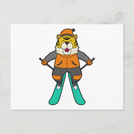 Tiger Skier Ski Postkarte (Vorderseite)