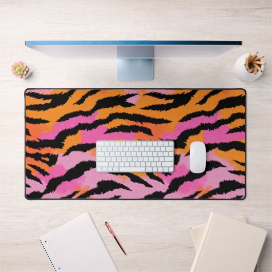 Tiger Skin Animal Print Pink & Orange y2k Retro Schreibtischunterlage (Büro 1)