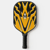 Tiger Skin Design Orange und Black Modern Monogram Pickleball Schläger (Rückseite)