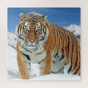Tiger Snow Mountains Animal Trendy Foto Puzzle